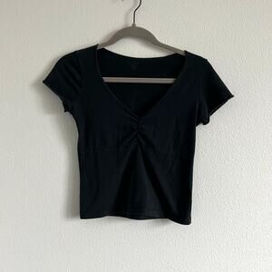 Brandy Melville Gina Cinched V-Neckline Top S Downtown Girl Clean Girl Basic